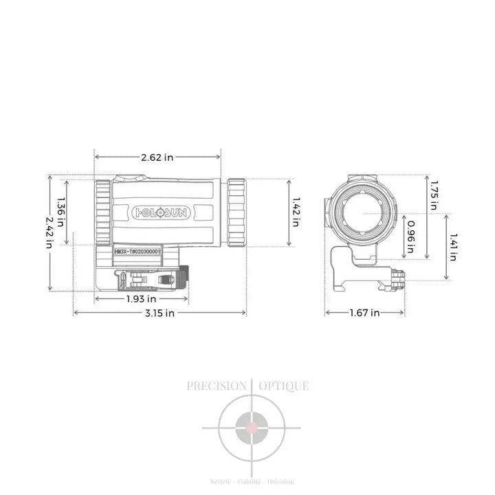 Adaptateur Grossissant Holosun Magnifier Hm3X-Titan Agrandissement 3 Fois Adaptateur